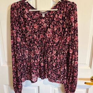 Nordstrom Black and Pink Ruffled Blouse